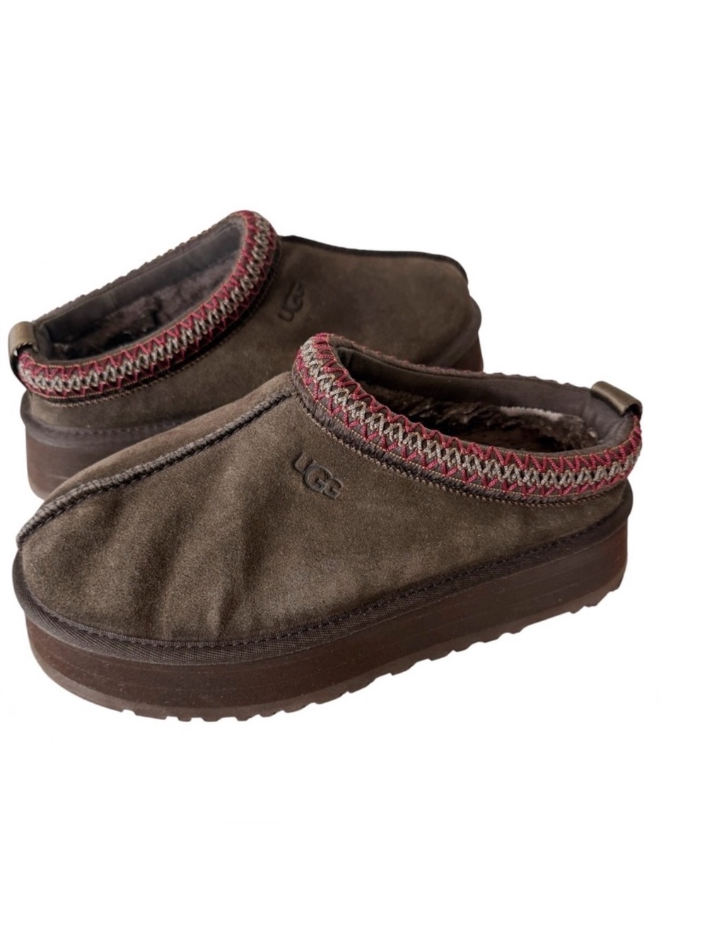 UGG Tasman II Womens Platform Dusted Cocoa Suede Shearling Mule Slippers Size 7